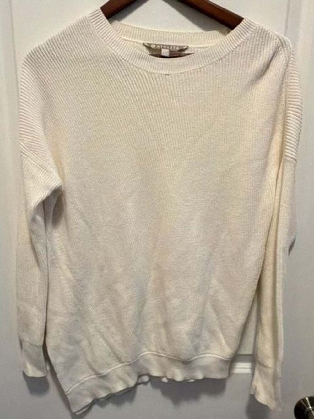 Athleta Cream Off-White Ribbed Crew Neck Long Sleeve Sweater XS